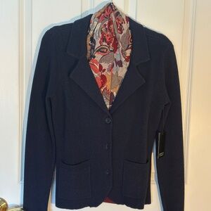 Adrienne Vittadini | Knit Blazer Cardigan | Navy, Gray | Size S | NWT